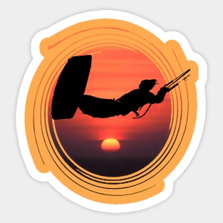 Kiter Action Freestyle Artistic Black Vector And Sunset Sticker